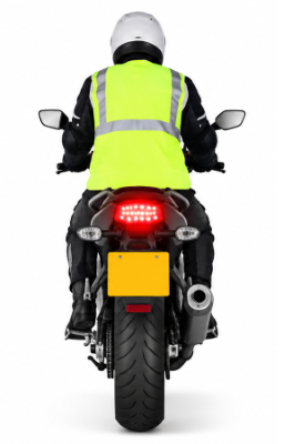 Which light signal indicates that a motorcycle is slowing down or may stop?